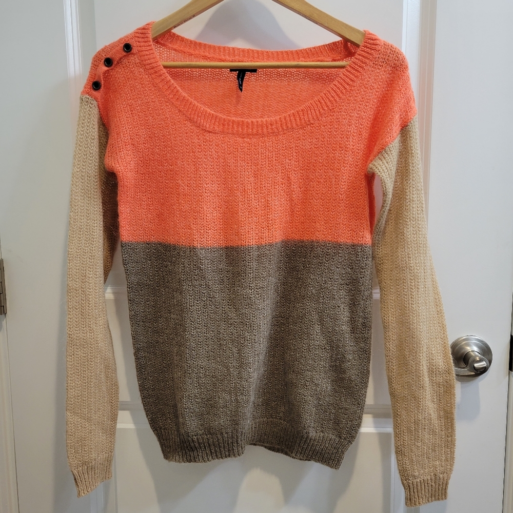 Splendid colorblock orange brown button detail sweater